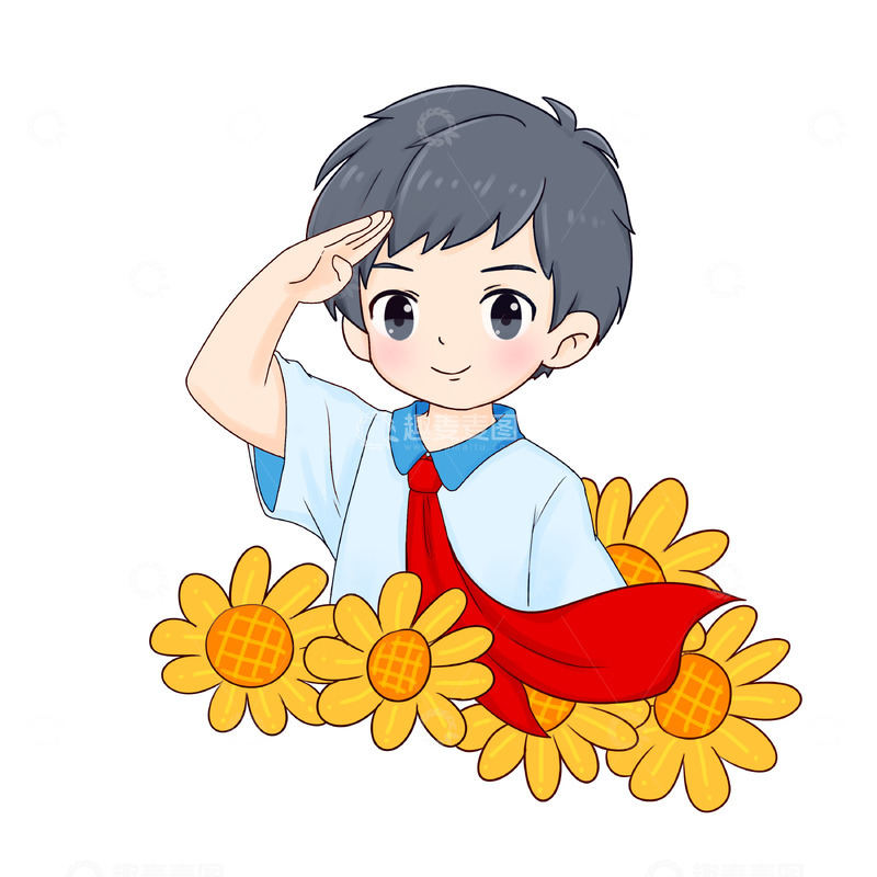 源文件下载【趣麦麦图】建党节建军节国庆节人物元素学生少先队员向日葵