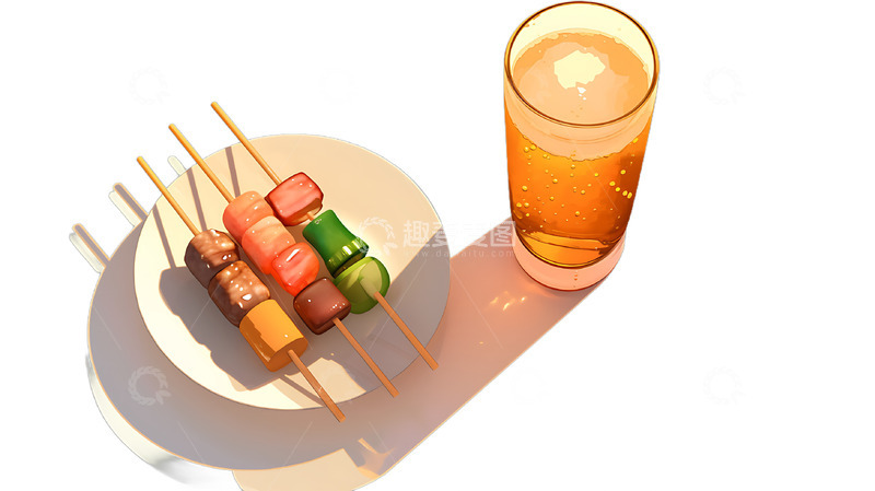 高清大图下载【趣麦麦图】啤酒与烤串美食夜宵卡通2