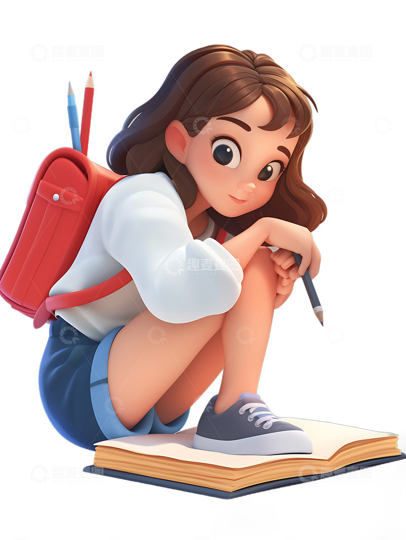 暑假班补习寒假班女孩与书籍学习