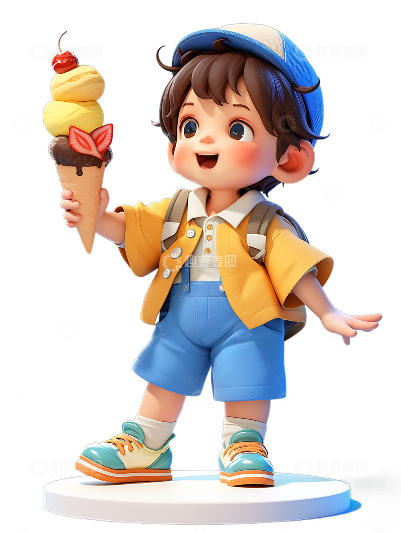 高清大图下载【趣麦麦图】-小孩拿着大冰淇淋