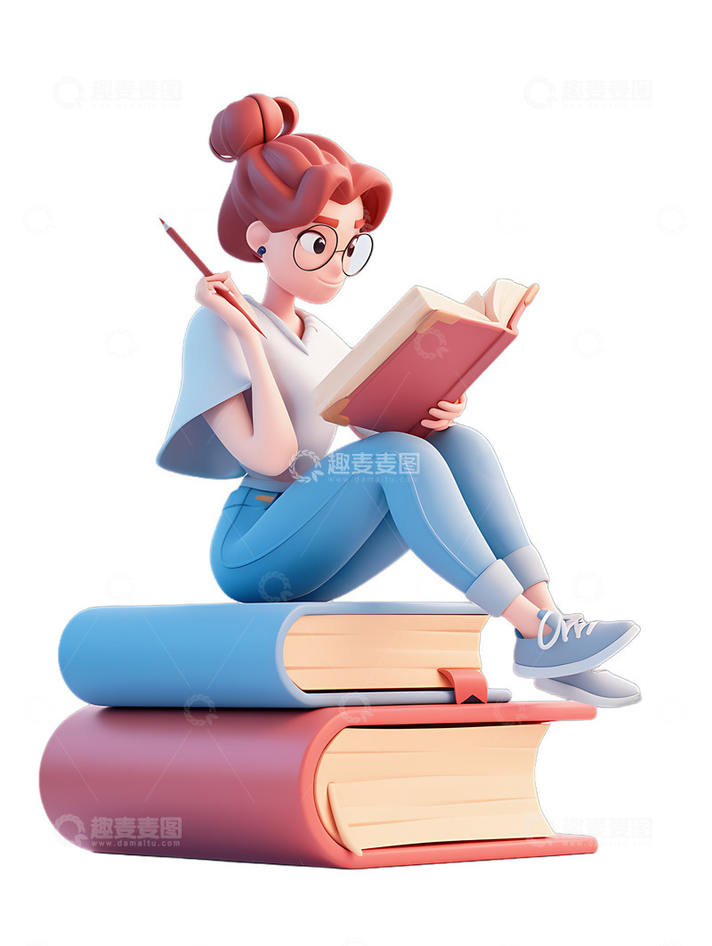 高清大图下载【趣麦麦图】女孩与书籍学习