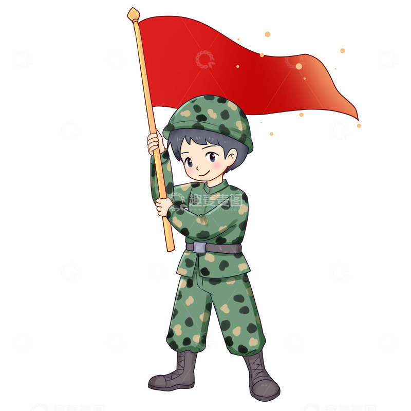 源文件下载【趣麦麦图】建党节军人元素红旗飘扬