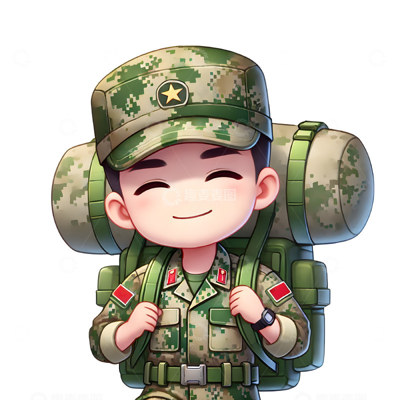 高清大图下载【趣麦麦图】建军节建党节卡通军人半身像素材