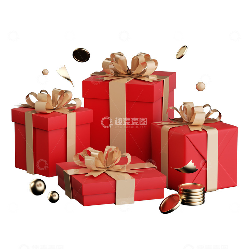 源文件下载【趣麦麦图】3d红色精致礼物盒包装元素