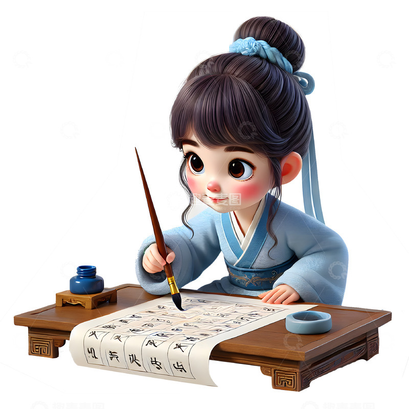 高清大图下载【趣麦麦图】暑假兴趣班练习写字书法古代女孩人物素材