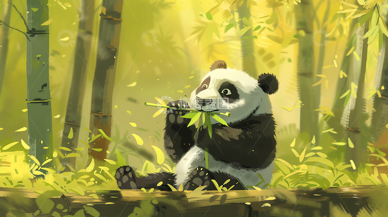 高清大图下载【趣麦麦图】卡通熊猫吃竹子