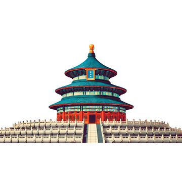 天坛祈年殿手绘插画素材