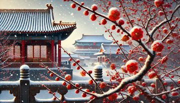 冬雪腊梅故宫大雪手绘插画背景