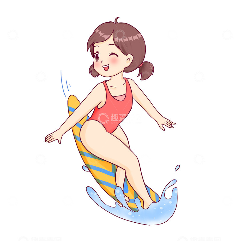 源文件下载【趣麦麦图】夏至小暑大暑处暑暑假冲浪的女孩
