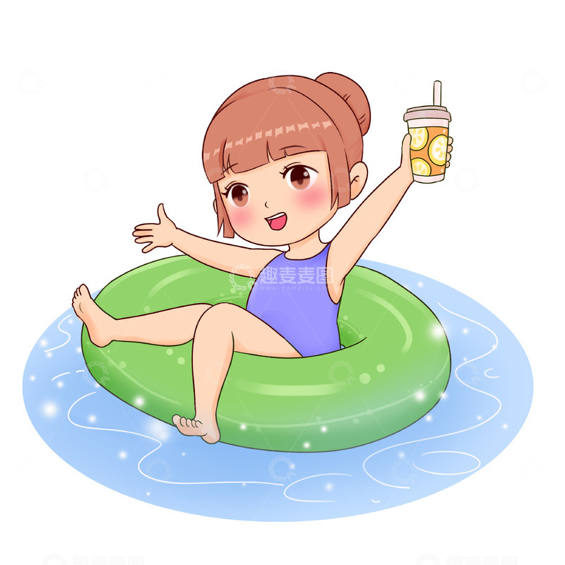 源文件下载【趣麦麦图】夏至小暑大暑处暑暑假人物游泳池玩耍