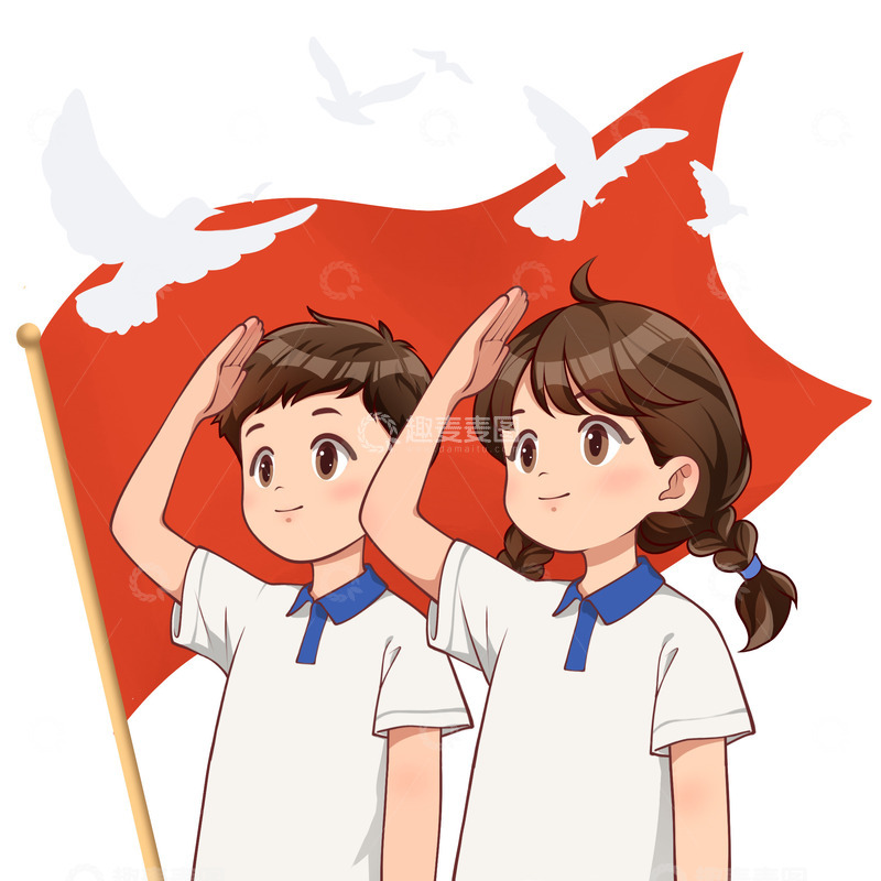 源文件下载【趣麦麦图】少先队员敬礼卡通元素