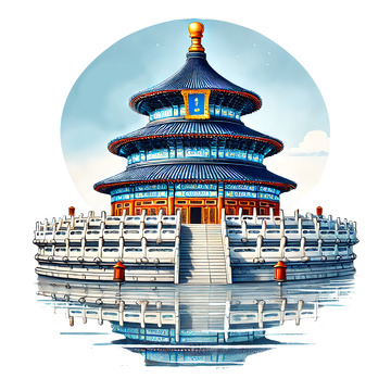 冷月北京天坛手绘插画素材