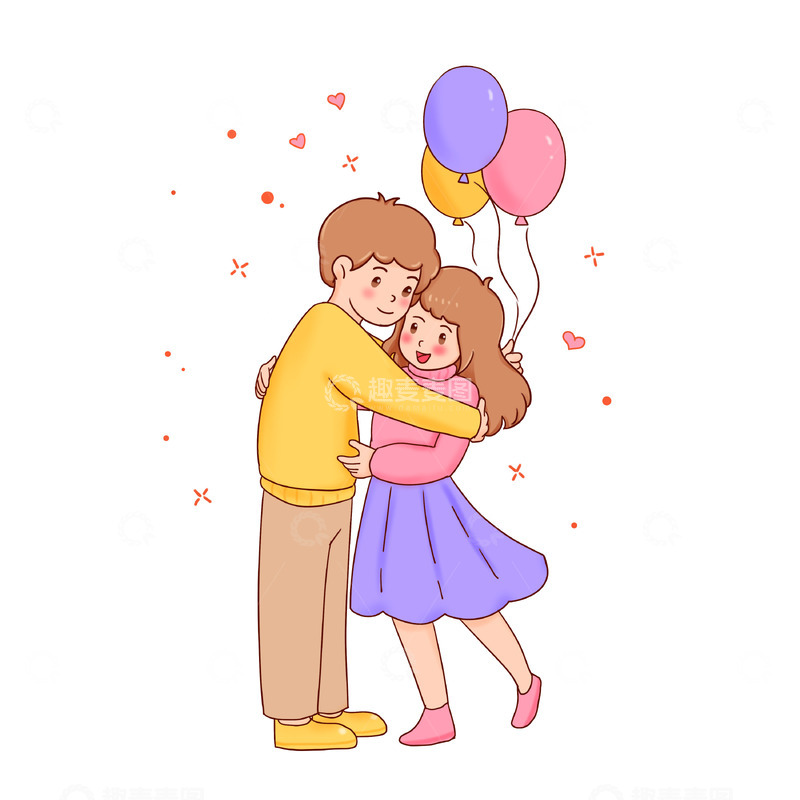源文件下载【趣麦麦图】-情人节七夕节卡通人物气球