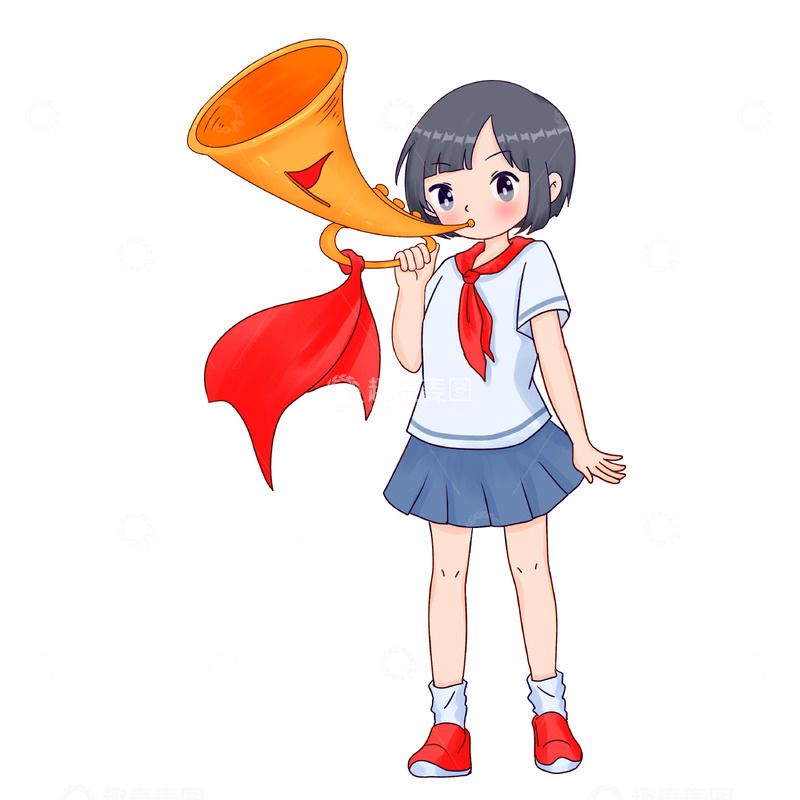 源文件下载【趣麦麦图】建党节人物元素学生少先队员喇叭红旗