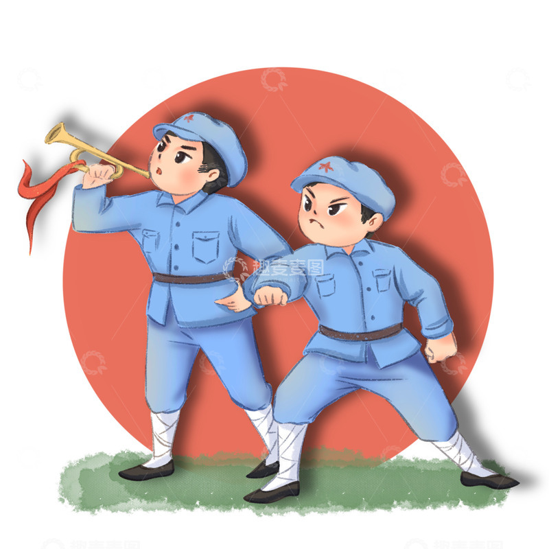源文件下载【趣麦麦图】原创手绘红军军人免扣建党节七一元素
