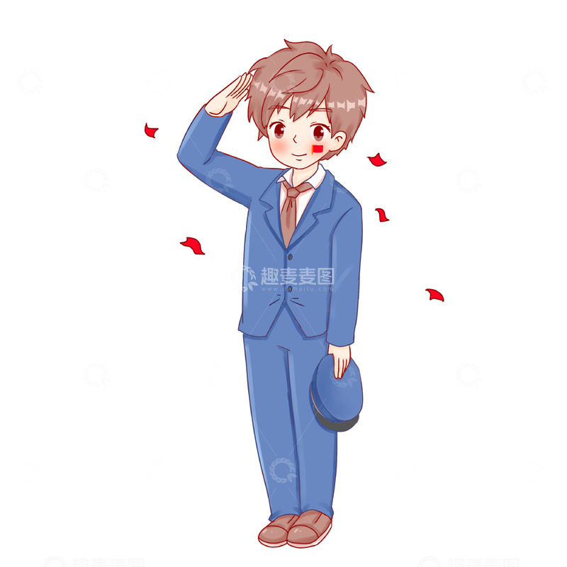 源文件下载【趣麦麦图】建党节军人元素敬礼红旗