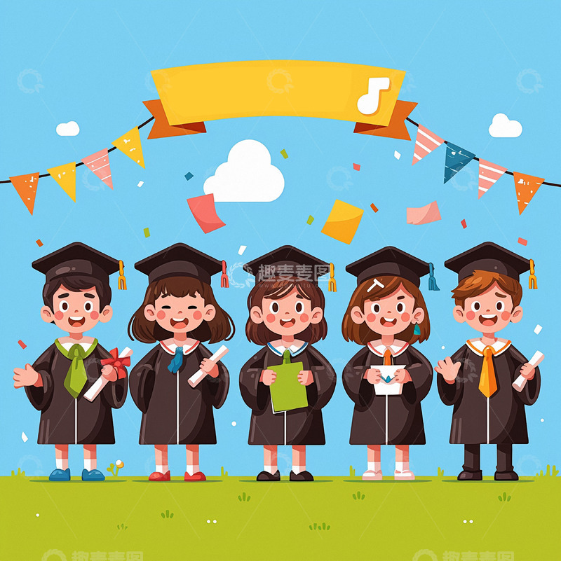 高清大图下载【趣麦麦图】毕业季插画卡通人物