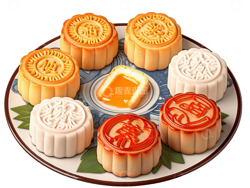 高清大图下载【趣麦麦图】蛋黄月饼手工月饼点心