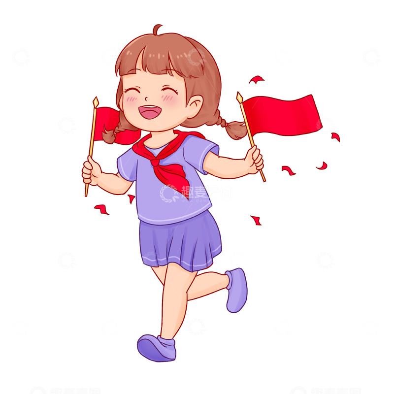 源文件下载【趣麦麦图】建党节人物元素学生少先队员小红旗