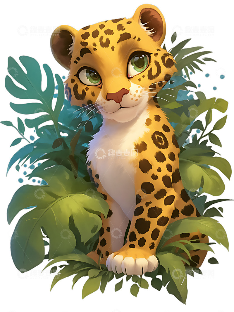 高清大图下载【趣麦麦图】小豹子卡通植物热带头像图标