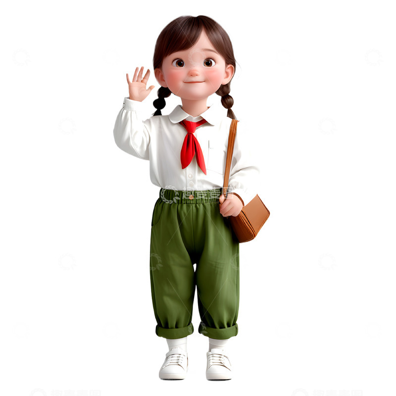 高清大图下载【趣麦麦图】打招呼的少先队员3D人物素材