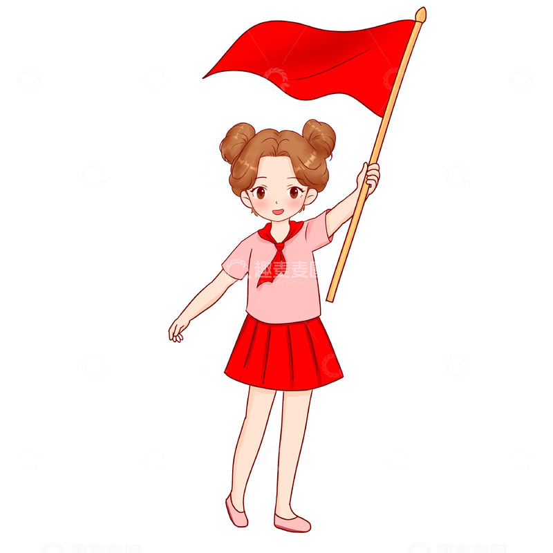 源文件下载【趣麦麦图】建党节人物元素少先队员举红旗