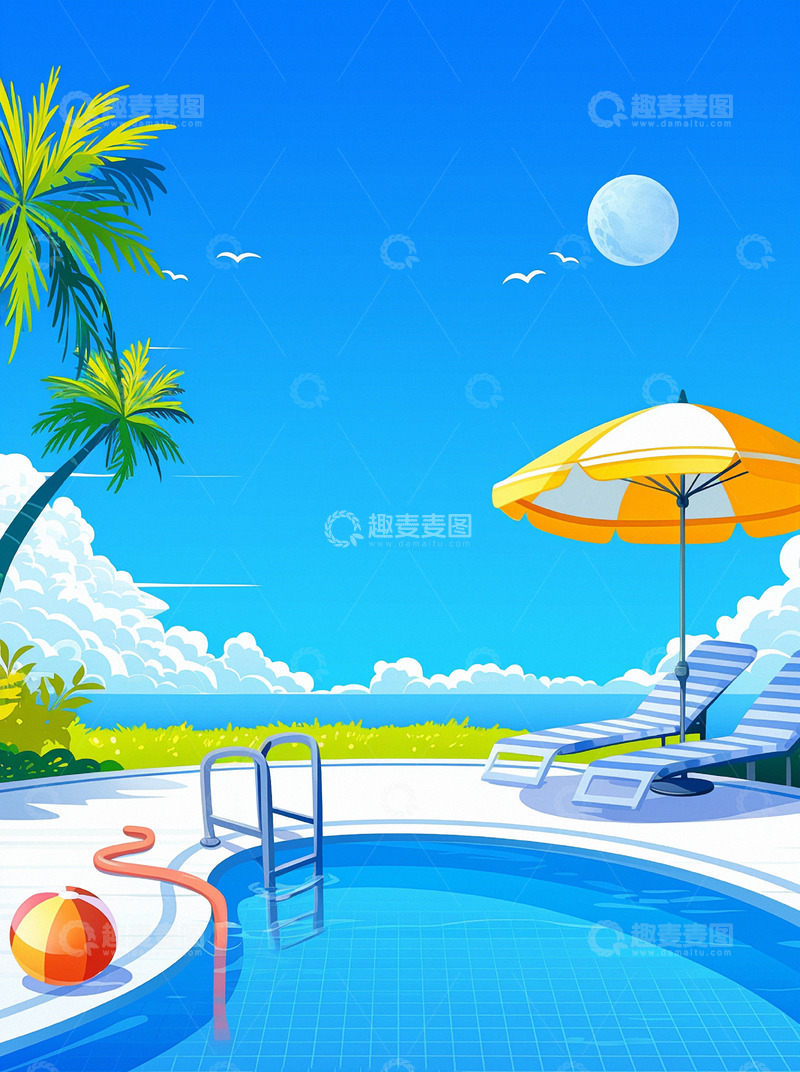 高清大图下载【趣麦麦图】清凉夏天泳池