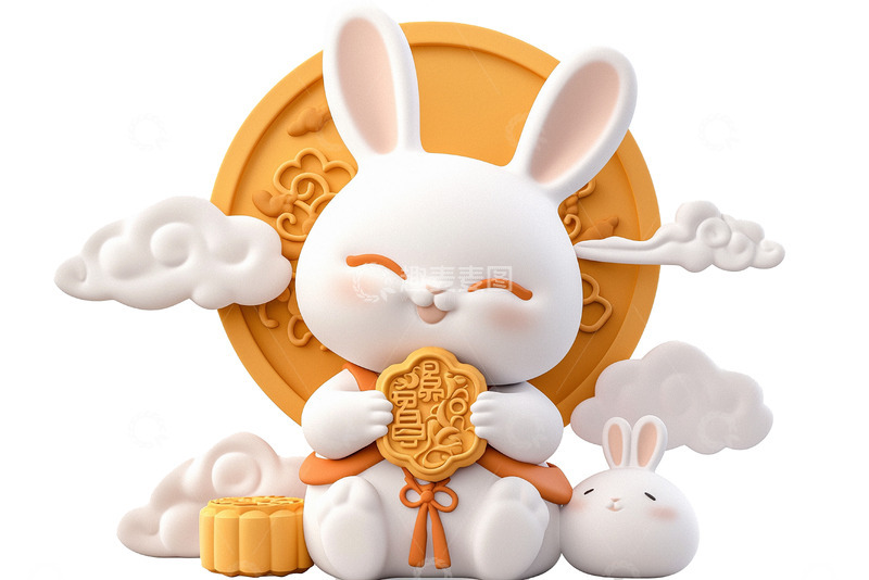 高清大图下载【趣麦麦图】玉兔月饼团圆