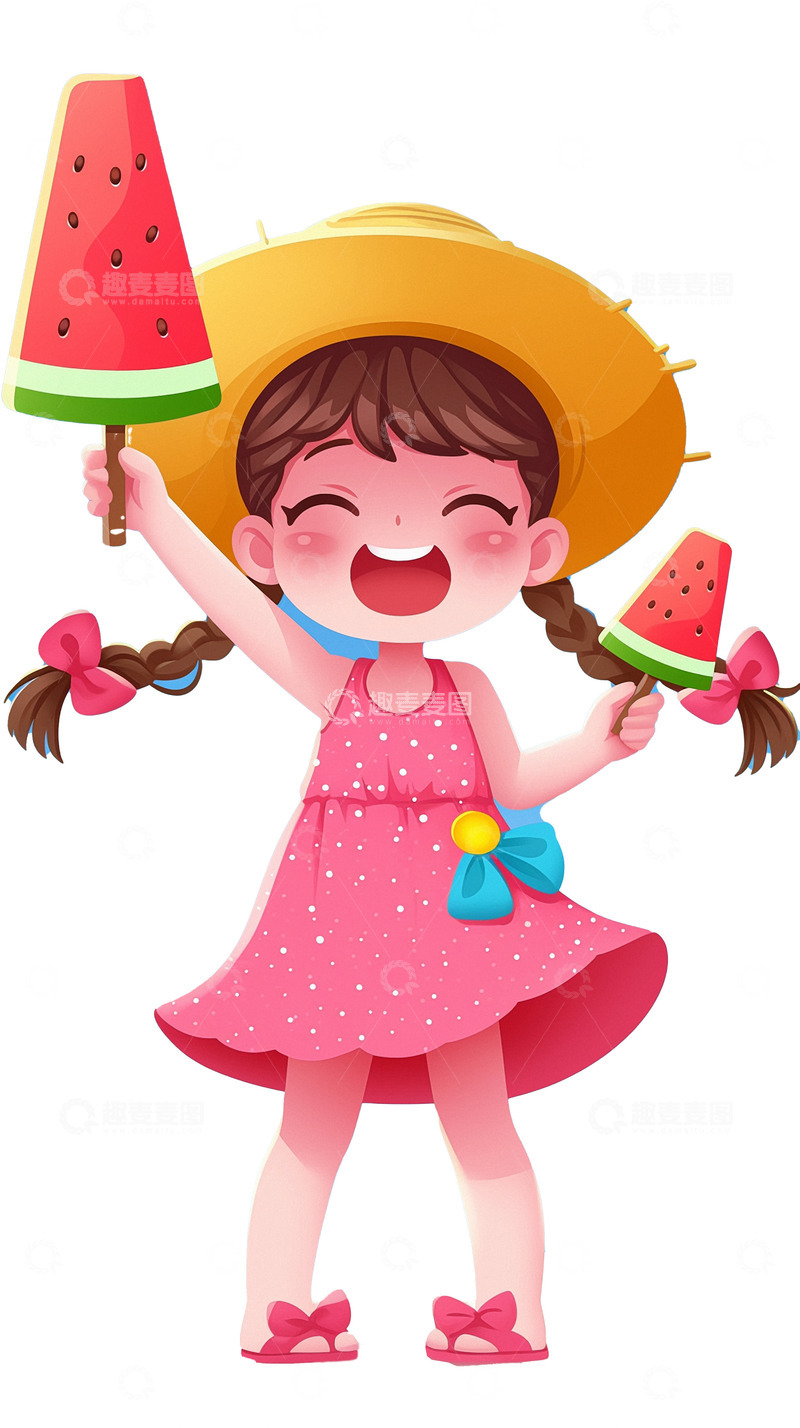 高清大图下载【趣麦麦图】西瓜女孩冰爽西瓜