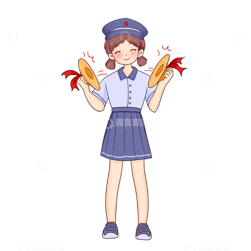 源文件下载【趣麦麦图】建党节人物元素学生少先队员敲锣