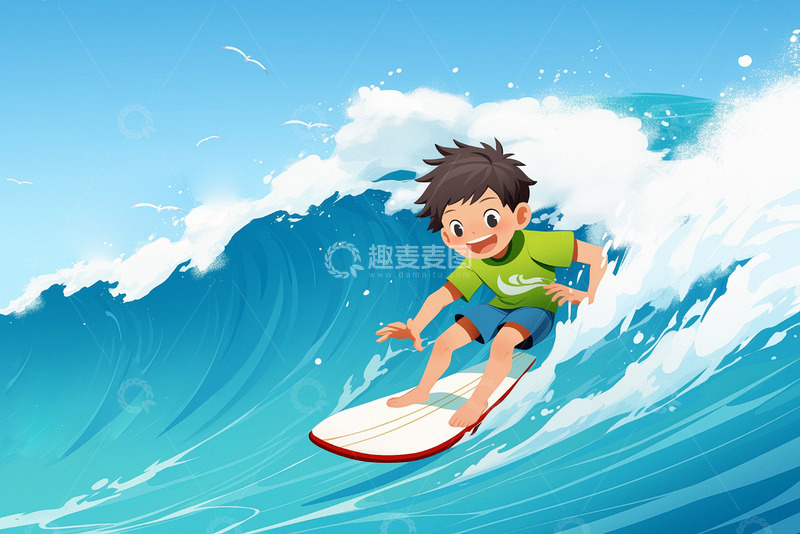 高清大图下载【趣麦麦图】冲浪卡通人物