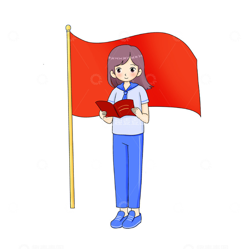 源文件下载【趣麦麦图】建党节人物元素学生少先队员红旗演讲