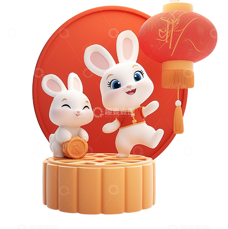 高清大图下载【趣麦麦图】玉兔月饼红灯笼