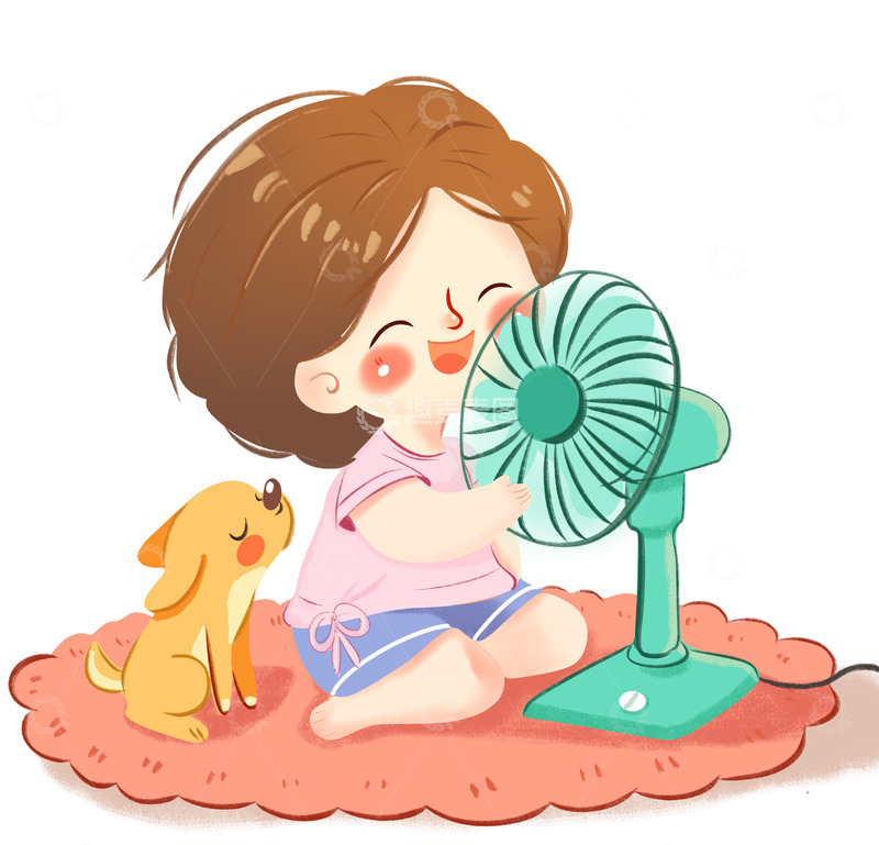 夏季吹风扇插画