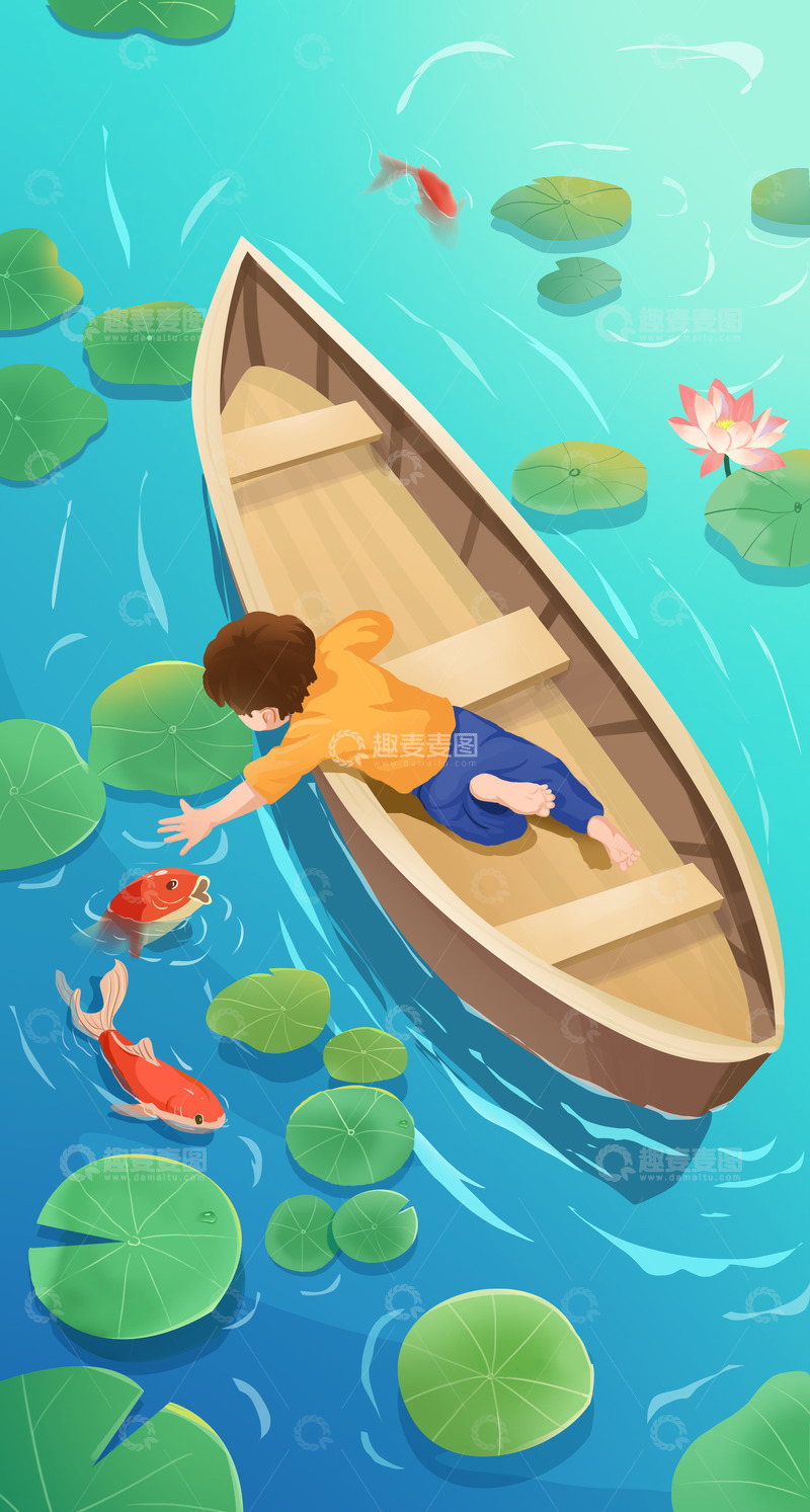 源文件下载【趣麦麦图】夏日荷花池泛舟划船