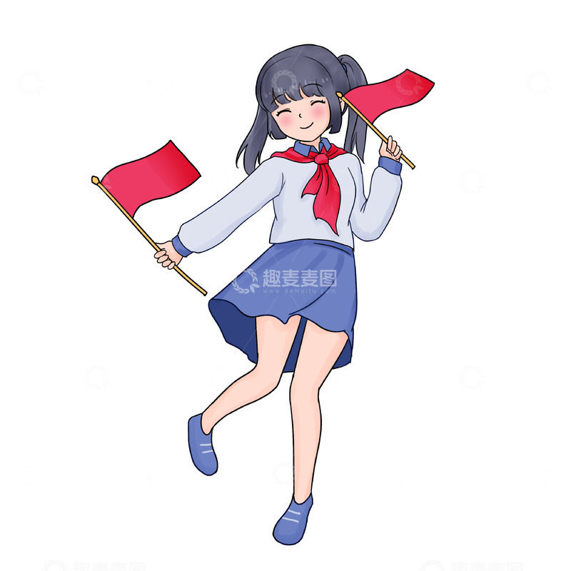 源文件下载【趣麦麦图】建党节人物元素学生少先队员双手举小红旗