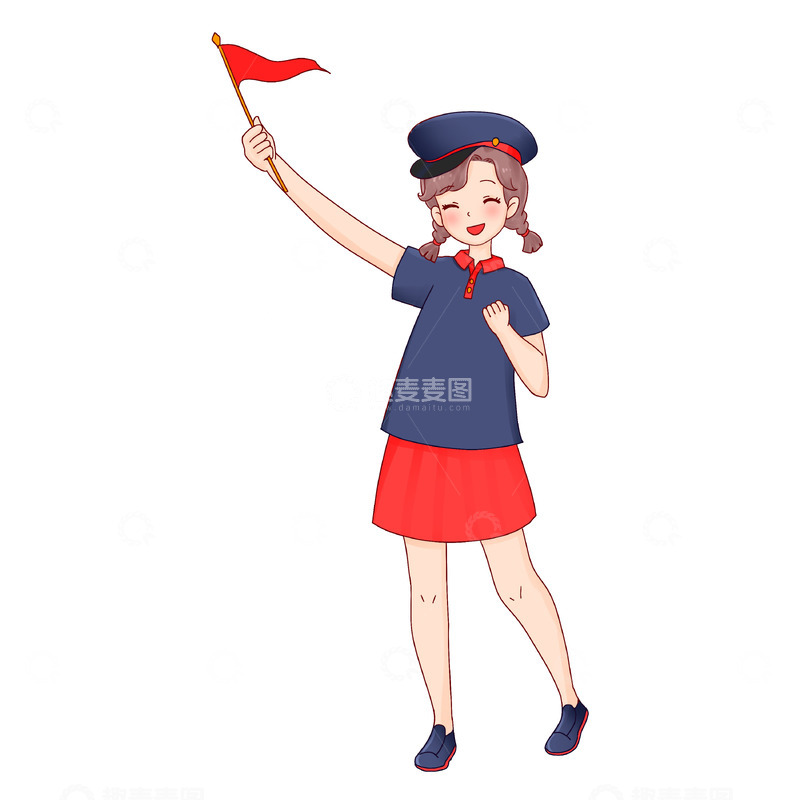 源文件下载【趣麦麦图】建党节学生少先队员红旗