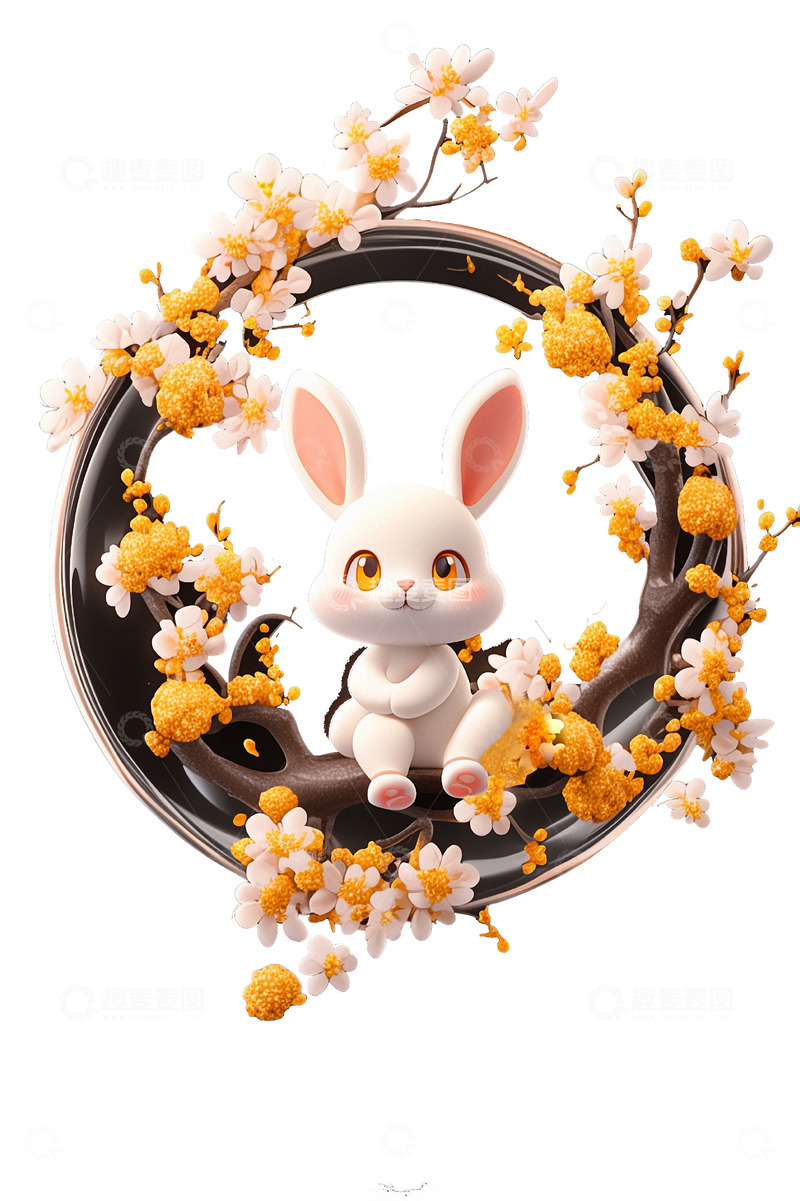 高清大图下载【趣麦麦图】玉兔花环团圆