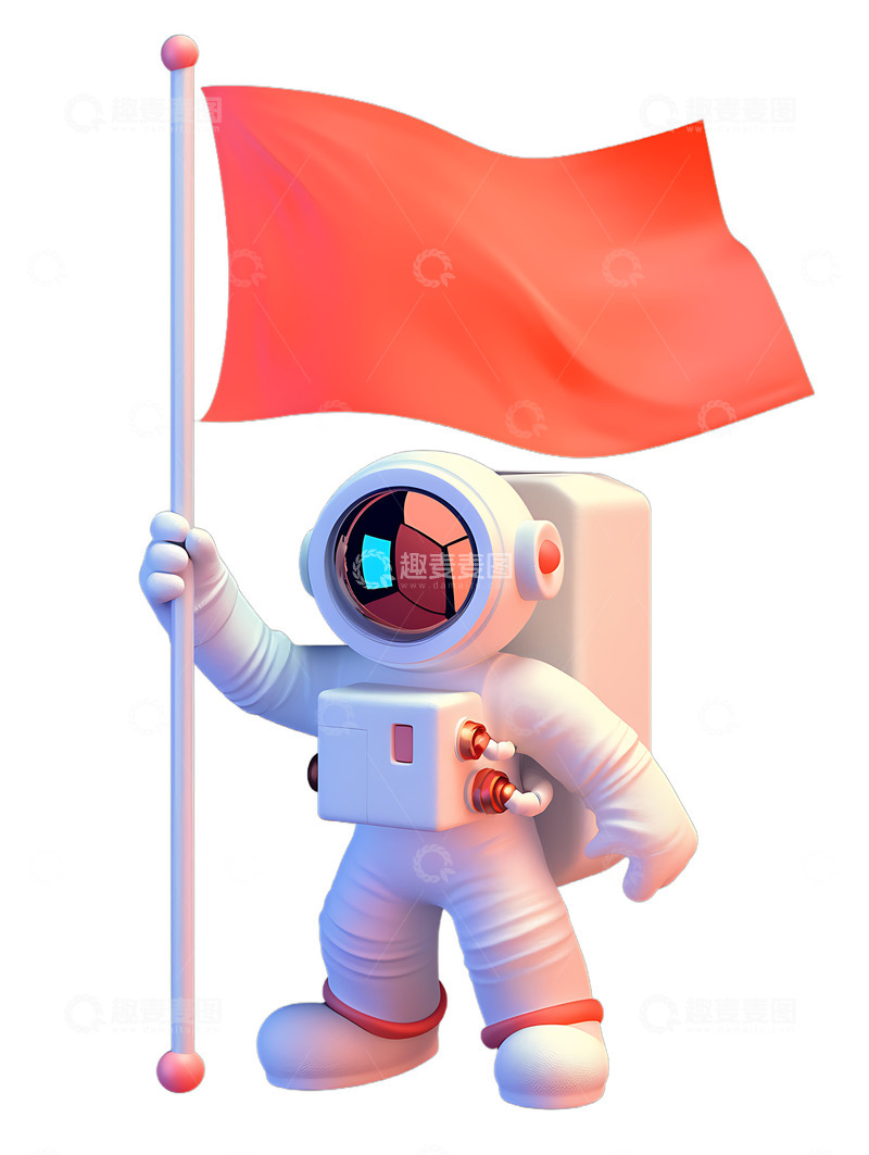 高清大图下载【趣麦麦图】举着红旗的宇航员卡通