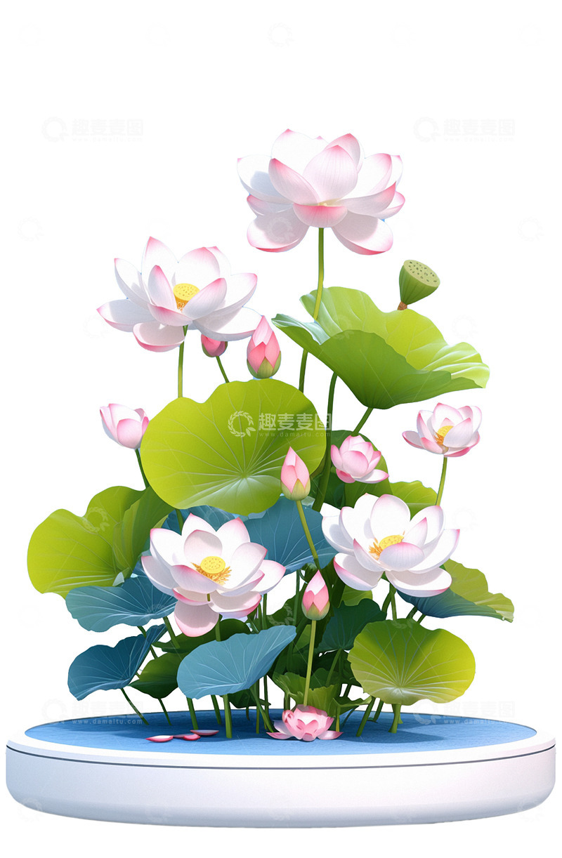 高清大图下载【趣麦麦图】立体荷花荷花插画