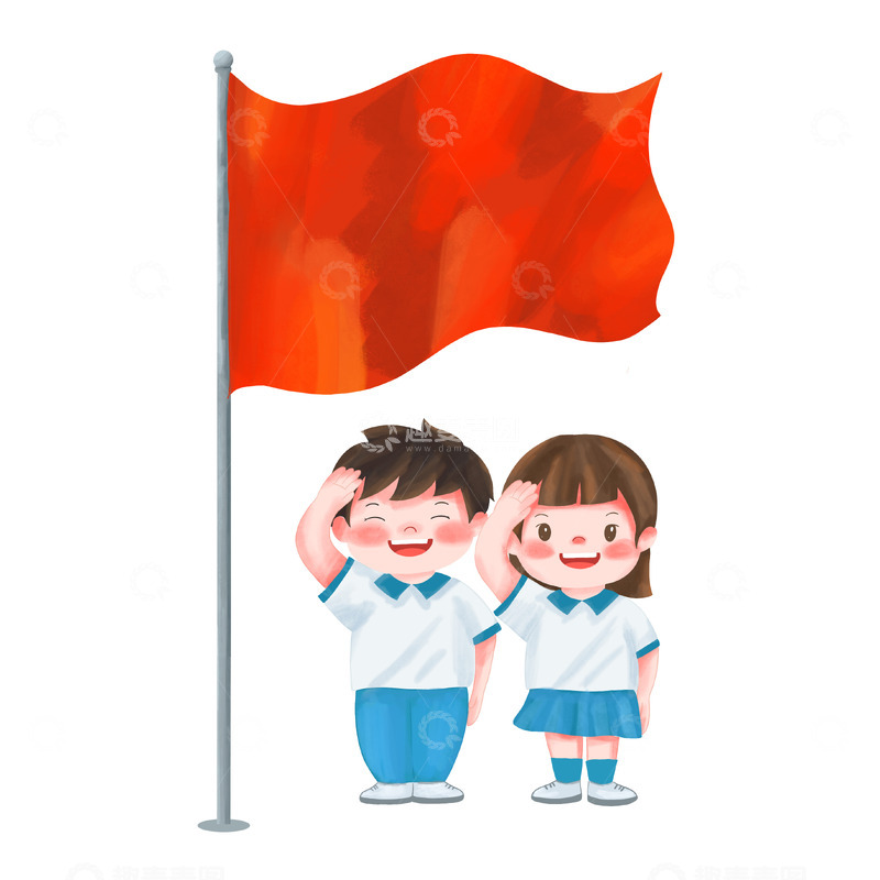 源文件下载【趣麦麦图】少先队员敬礼国旗学生建党节七一