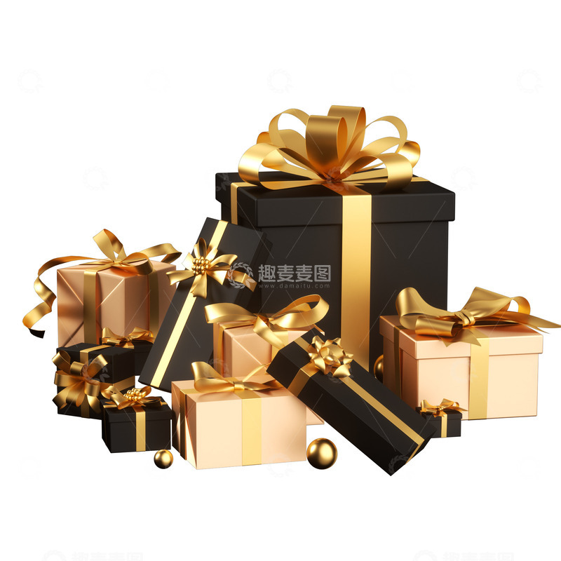 源文件下载【趣麦麦图】黑金3d金丝礼物礼盒电商促销
