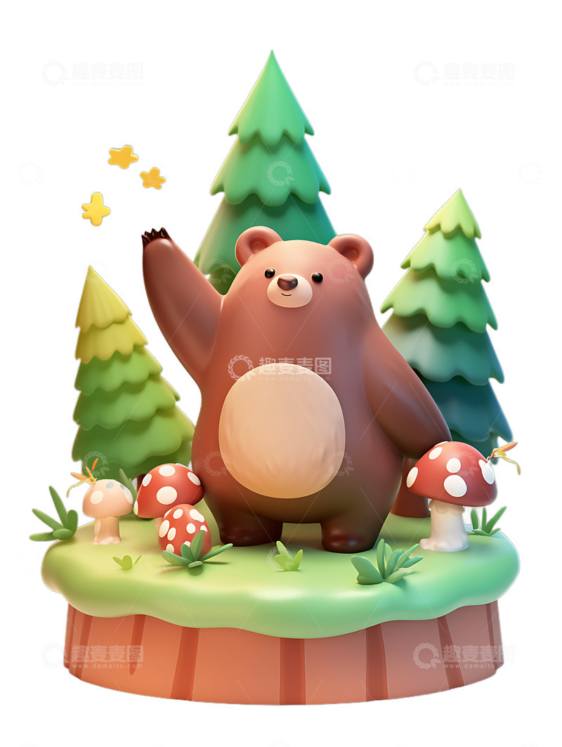 高清大图下载【趣麦麦图】熊树林森林卡通植物
