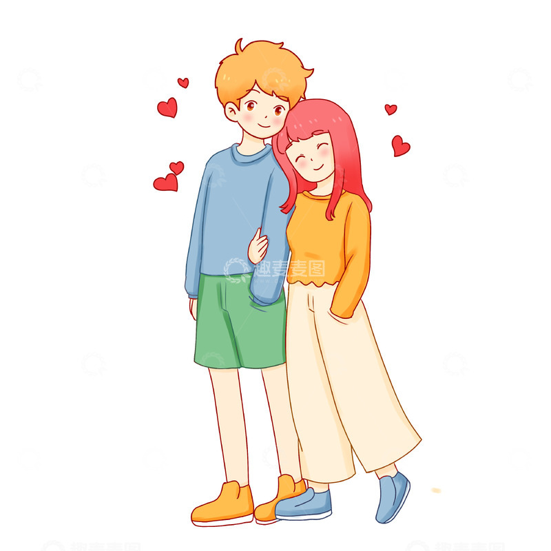 源文件下载【趣麦麦图】情人节浪漫情侣牵手