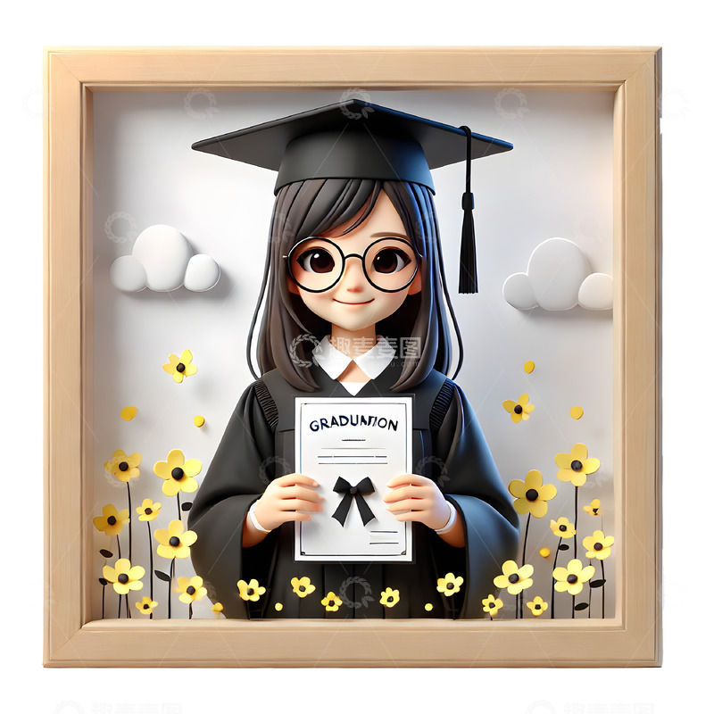 高清大图下载【趣麦麦图】毕业季毕业照卡通3D素材