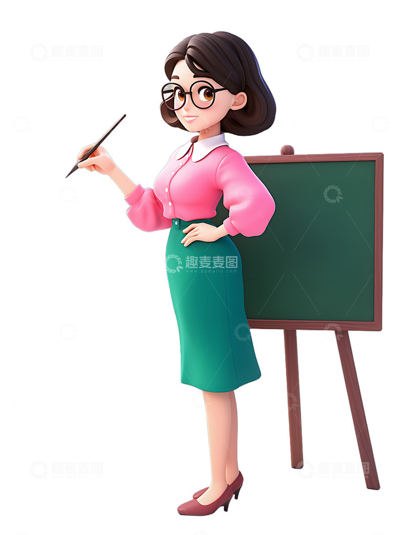 高清大图下载【趣麦麦图】女教师黑板教师节卡通形象