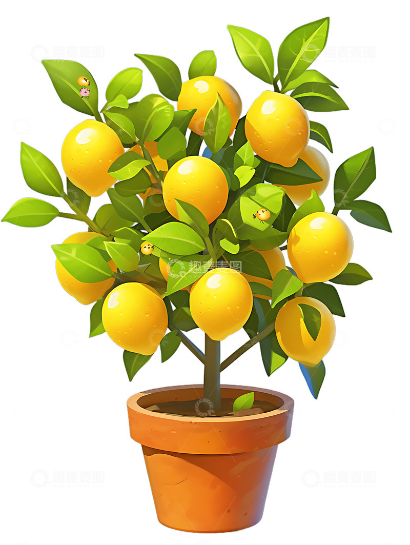高清大图下载【趣麦麦图】柠檬树卡通植物果树盆摘