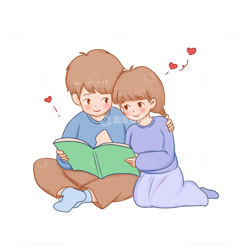 源文件下载【趣麦麦图】情人节浪漫情侣看书