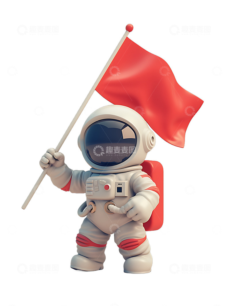 高清大图下载【趣麦麦图】举着红旗的宇航员