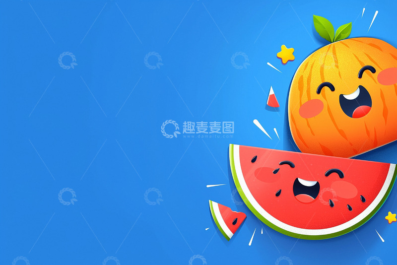 高清大图下载【趣麦麦图】蓝色背景水果背景
